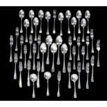 Canteen of Elizabeth II silver cutlery, Sheffield 1952, maker Atkin Brothers, with curved finials to