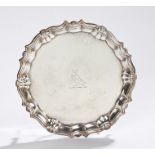 George II silver card tray, London 1744, maker Robert Abercromby, with shell and scroll cast rim,