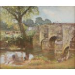 David Murray (1849-1933) Bridge over a river, signed oil on board, 44cm x 37cm. Provenance: The