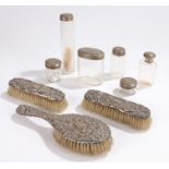 Silver dressing table accessories, various dates and makers, to include hairbrush, clothes