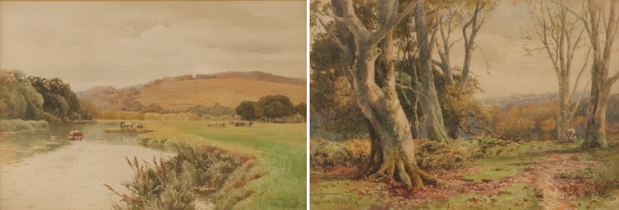 Thomas Pyne (1843-1935), "Sheatley Hill from the Lock" and "In the New Forest Hampshire", two signed