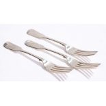 George IV silver meat fork, Dublin 1823, maker James Scott, pair of Victorian silver meat forks,