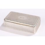 German silver snuff box, the engine turned exterior with oval cartouche initialled B.V. stamped