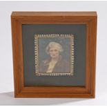 Early 20th Century portrait miniature, of a lady with a posy in her jacket, the frame with a row