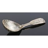 Victorian silver caddy spoon, London 1848, maker Elizabeth Eaton, with shell pattern bowl and handle