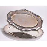 Oval plated tray with dished centre, 61.5cm x 41.5cm, the tray with shell, acanthus leaf and