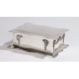 Edward VII silver card box, London 1909, makers mark rubbed, the shaped lid opening to reveal a blue