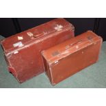 Two brown leather effect suitcases, the larger 70cm wide (2)