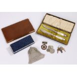 Mixed objects, to include a silver purse, coins, keys etc