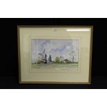 Robert Alcock, Saxtead Mill, watercolour, housed in a glazed limed frame, the watercolour 34.5cm x