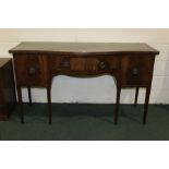 19th Century mahogany serpentine front sideboard, with three frieze drawers, on square tapering