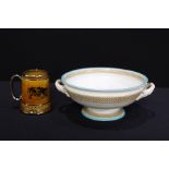 Royal Worcester tureen, the white ground with turquoise and gold coloured transfer decoration,