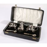 Elizabeth II silver condiment set, Birmingham 1968, maker Angora Silver Plate Co Ltd, comprising