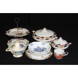 Decorative china to include Masons Strathmore sauce tureen and cover, imari pattern cake stand,