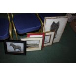 Ernest H.Mills, study of a terrier, P Peek, watercolour of a coastal scene, Trudy Friend, charcoal