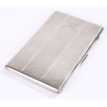 George VI silver cigarette case, Birmingham 1945, maker Harman Brothers, with engine turned exterior