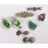 Jewellery, to include a pair of earrings, a tigers eye set brooch, a pair of cufflinks, a pendant, a