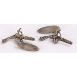 Pair of novelty silver cufflinks, in the form of flintlock pistols