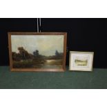 Riverside scene with figure in a boat, indistinct signed oil in canvas, housed in an oak frame,