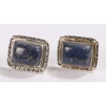 Pair of lapis lazuli cufflinks, of cushion form with silver mounts, stamped 925