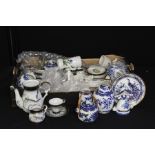 Decorative china to include blue and white ginger jars and covers, tea cups and saucers, vases