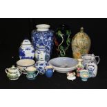 Decorative china to include blue and white vases, Moorcroft style lamp base etc. (qty)