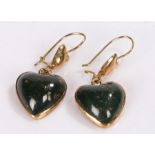 Pair of 9 carat gold hardstone heart shaped earrings