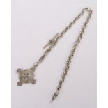 Silver pocket watch chain, with medal and T bar