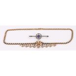 Gilt necklace with pearl decoration, sterling silver brooch with central star of David (2)