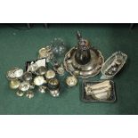 Silver plated wares, to include a basket, a set of goblets, a candlestick, tray, etc, (qty)