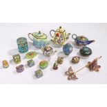 Collection of cloisonné items, to include miniature teapots, lidded pots, small lidded boxes,