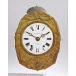 19th Century French wall clock, with a gilt metal surround and a signed white enamel dial A.