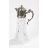 20th Century claret jug, the plated lid and handle above a hobnail moulded glass lower section, 35.