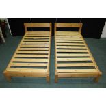 Pair of pine single beds, 99cm wide
