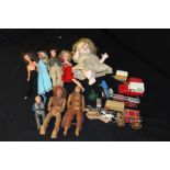 Six dolls, Corgi model horse boxes, Lesney fire engine, Britains Fordson tractor etc. (qty)