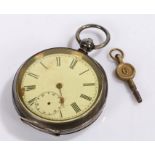 Silver open face pocket watch, together with a watch key