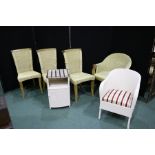 Lloyd Loom type chair and bedside cabinet, together with a set of four dining chairs (6)