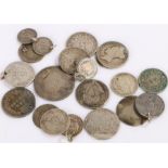 Collection of silver coins, mainly holed or ring mounted, various dates, (qty)