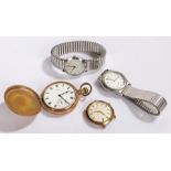 Gold plated Waltham hunter pocket watch, AF, together with a MuDu watch, Timex and Seiko, (4)