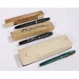 Three boxed fountain pens. to include two by Parker and one Platignum, (3)