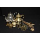 Brass ware to include horse brasses, coffee pots, model pistol etc. (qty)