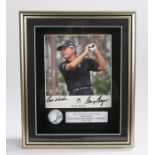 Signed Gary Player photo and golf ball, in a box frame