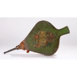 Pair of 19th Century bellows, with foliate decoration on a green ground