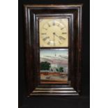 American wall clock, the glass door decorated with a print depicting the United States Hotel