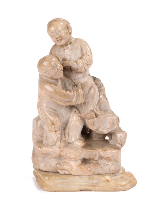 19th Century Chinese group, the finely carved soapstone group of two figures depict a seated