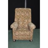 Edwardian floral upholstered nursing chair, on turned legs