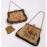 Three evening bags, to include two fabric examples and a gold plated example, (3)