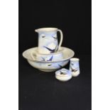 Falcon ware bathroom set comprising jug and bowl, chamber pot, vase and soap dish with cover, all