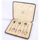 Set of six George V silver coffee spoons, London 1921, maker Mappin & Webb, housed in a fitted case,