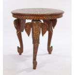 Early 20th Century Indian padouk and ivory inlaid table, the circular top inlaid with an image of